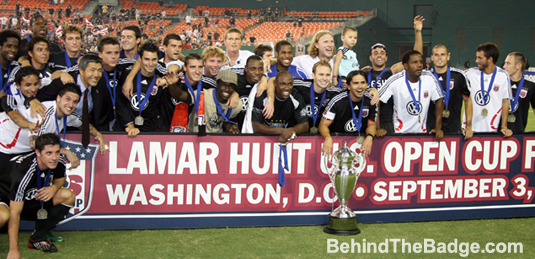 DC United celebrates their 2008 US Open Cup title. Photo: BehindTheBadge.com