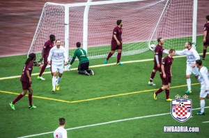 Vlad Baciu of RWB Adria celebrates his first half goal against Detroit City FC in the opening round of the 2014 US Open Cup.  