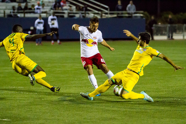 The Jersey Express defense held strong against New York Red Bulls 2 (USL) in the team's second straight shutout. Photo: Bob Larson | Stellar Performance Photography