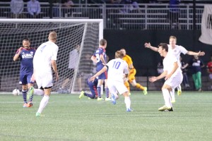 The Charlotte Independence celebrate what would prove to be the game-winning goal vs. New England Revolution. Photo: Kari Heistad, ProstAmerika