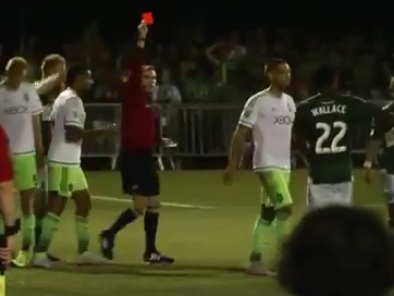 Clint Dempsey is sent off in the 112th minute after ripping up referee Daniel Radford's notebook. Photo: Video screengrab