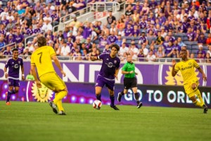 Former FIFA World Player of the Year Kaka of Orlando City SC takes on the Columbus Crew defense in Round 5 of the US Open Cup. Photo: Orlando City SC