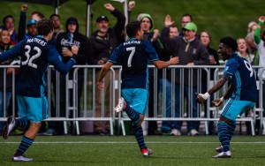 The Seattle Sounders celebrate a goal against the Kitsap Pumas in the 2016 US Open Cup. Photo: Seattle Sounders FC