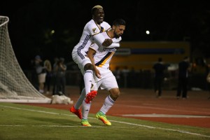 The LA Galaxy celebrate a goal against the Seattle Sounders in the 2016 Quarterfinals. Photo: LA Galaxy