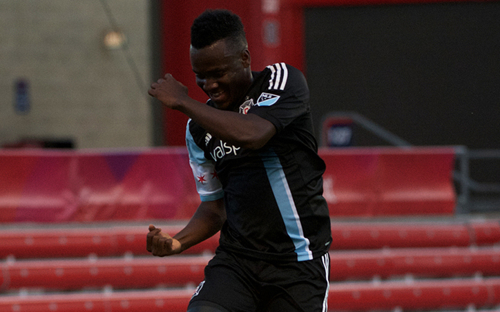 David Accam of the Chicgao Fire scored a pair of first half goals to help the home team beat the Columbus Crew, 2-1. Photo: Chicago Fire