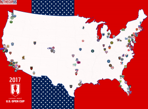A map of the 99 entries for the 2017 Lamar Hunt US Open Cup. Graphic by: Gilberto Hernandez (Twitter: @GilbertoHdz200)