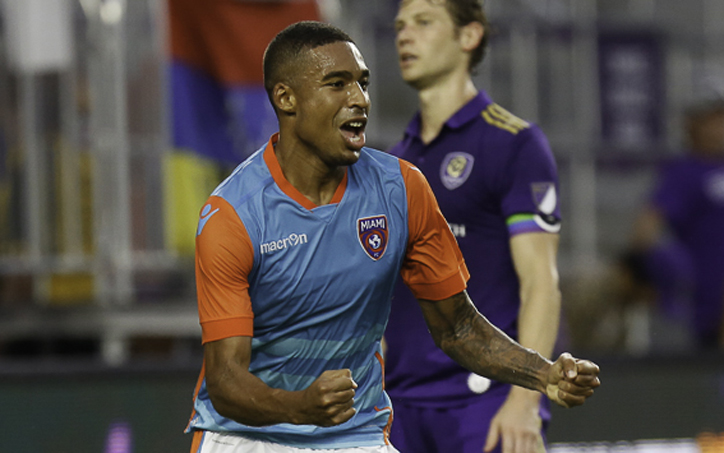 Stefano Pinho of Miami FC becomes the third Brazilian in the Modern Era to score a hat trick in the US Open Cup. The previous two are also Miami-based: Welton of the Miami Fusion (MLS) in 2000 and Paulo Jr. of Miami FC (USL) in 2010. Photo: Miami FC
