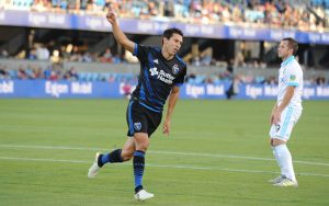 Shea Salinas of the San Jose Earthquakes celebrates his opening goal against the Seattle Sounders in the Round of 16 in the 2017 US Open Cup. Photo: San Jose Earthquakes