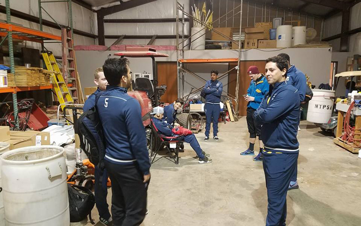 Players from Motagua of New Orleans gather in a warehouse in Balch Springs, Texas, the site of their 2018 US Open Cup qualifying match against NTX Rayados. Photo: Motagua of New Orleans Facebook page