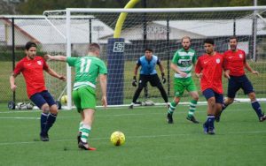 Danny O'Reilly of Celtic Cowboys lines up a shot against Motagua of New Orleans in the 2019 US Open Cup qualifying tournament. Photo: Helen Koblitz