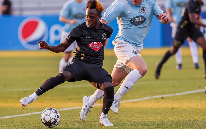 Eddie Opoku of the Birmingham Legion plays the ball against West Chester United in the Second Round of the 2019 US Open Cup. Photo: Birmingham Legion