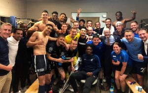 Memphis 901 FC celebrates in the locker room after a 4-0 win over Hartford Athletic in the Third Round of the 2019 US Open Cup. Photo: Memphis 901 FC