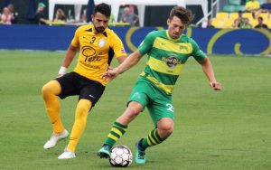 Players from the Tampa Bay Rowdies (right) and The Villages SC battle for the ball in their Second Round match in the 2019 US Open Cup. Photo: Tampa Bay Rowdies