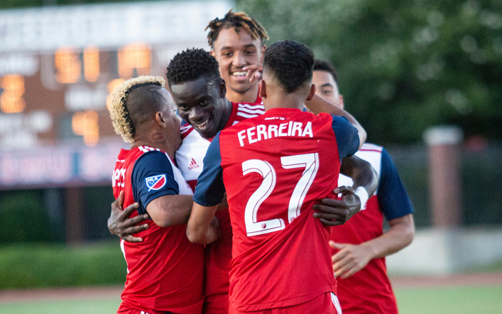 FC Dallas celebrates one of their goals against Oklahoma City Energy FC in the Fourth Round of the 2019 US Open Cup. Photo: FC Dallas