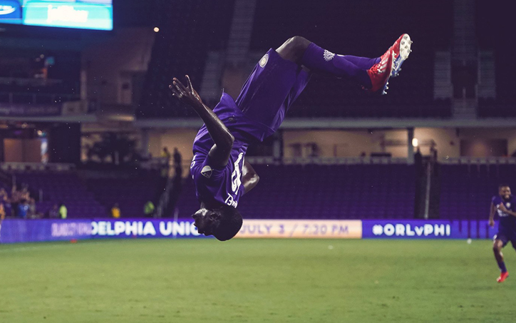 Benji Michel of Orlando City celebrates after scoring a goal against the New England Revolution in a Round of 16 match in the 2019 US Open Cup. Photo: Orlando City SC