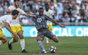 Angelo Rodriguez of Minnesota United FC attempts a shot against New Mexico United in the Quarterfinals of the 2019 US Open Cup. Photo: Minnesota United FC