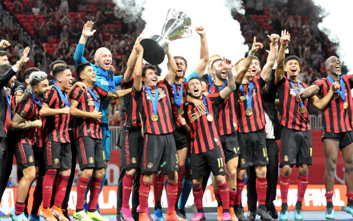 Atlanta United FC celebrates their 2019 Lamar Hunt US Open Cup championship. Photo: Allison Andrews