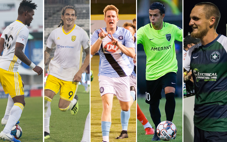 2019 TheCup.us Lower Division Player of the Tournament nominees (from left to right): Kevaughn Frater (New Mexico United), Devon Sandoval (New Mexico United), Blake Frischkecht (Orange County FC), Valentin Sabella (Florida Soccer Soldiers), Sam Fink (Saint Louis FC)