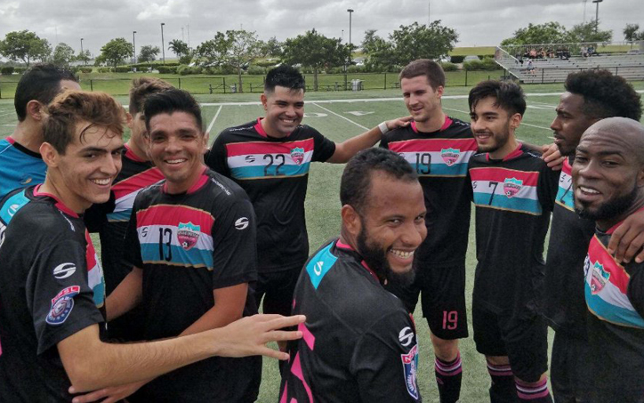 The Miami United Under-23s players before their 2020 US Open Cup qualifying match against Atletico Miami CF. Photo: Miami United FC