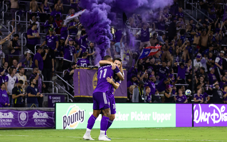 Orlando City SC players celebrate after scoring a goal against the Tampa Bay Rowdies in the Third Round of the 2022 US Open Cup. Photo: Orlando City SC
