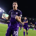 Mauricio Pereyra of Orlando City celebrates after scoring the winning penalty kick in a 4-2 shootout win over Inter Miami CF in the Fifth Round of the 2022 US Open Cup. Photo: Orlando City SC