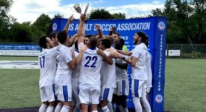 Bavarian United celebrate the club's 2022 USASA Amatuer Cup title after a 1-0 win over Northern Virginia FC on Aug. 7, 2022. Photo: Bavarian United