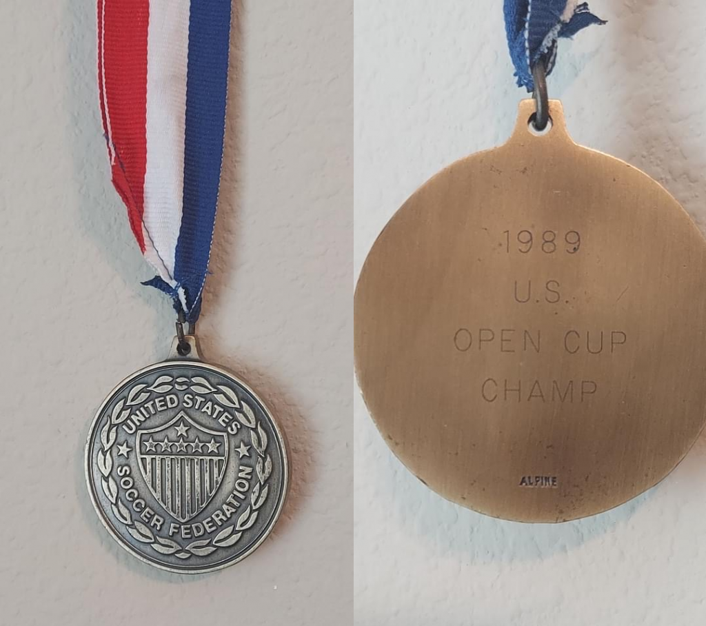 A 1989 US Open Cup championship medal won by the St. Petersburg Kickers
