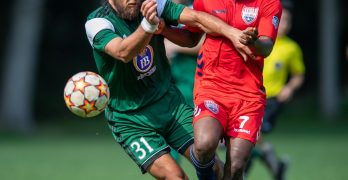 Players from Vereinigung Erzebirge (left) and Philadelphia Lone Star FC battle for the ball in a 2023 US Open Cup qualifier. Photo: Carl Gulbish | @carlgulbishpho1