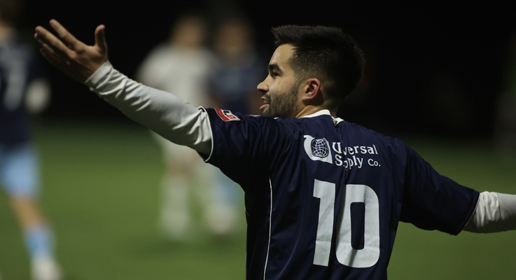 Andre “Dede” Sabino of the Ocean City Nor’easters celebrates after scoring a goal against West Chester United in the First Round of the 2023 US Open Cup. Photo: Matt Ralph | Philadelphia Soccer Now