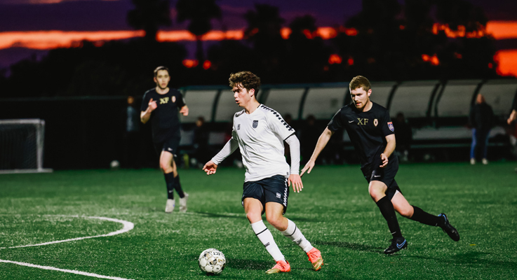 Players from Project 51O (white jersey) and Crossfire Premier square off in a match in the First Round of the 2023 US Open Cup. Photo: Project 51O