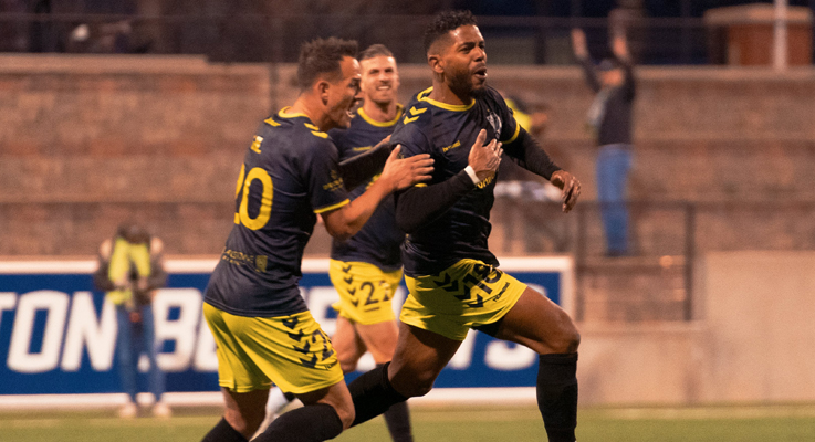 Union Omaha players celebrate after scoring a goal against El Paso Locomotive in the 2023 US Open Cup. Photo: Trev Hellman | @trevhellman