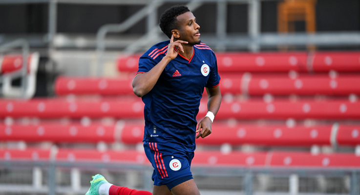 Maren Haile-Selassie of the Chicago Fire FC celebrates after scoring a goal against St. Louis CITY SC in the 2023 US Open Cup. Photo: Chicago FIre FC