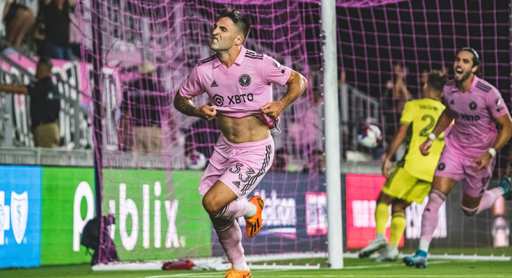 Franco Negri of Inter Miami CF celebrates after scoring a goal against Nashville SC in the Fifth Round of the 2023 US Open Cup. Photo: Inter Miami CF