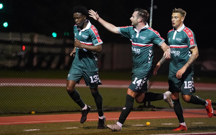Players from the Des Moines Menace celebrate after scoring a goal against Capistrano FC in the First Round of the 2024 US Open Cup. Photo: Des Moines Menace