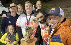 Members of The Scruffs, a One Knoxville supporters group celebrate with the Smokey Mountain Series trophy after a 2-0 win over Asheville City in the First Round of the 2024 US Open Cup. Photo: The Scruffs