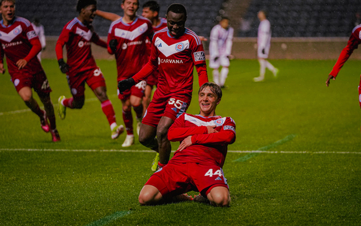 Jason Shokalook of the Chicago Fire II celebrates after scoring a 90th minute goal against Forward Madison in the Second Round of the 2024 US Open Cup. Photo: Chicago Fire FC