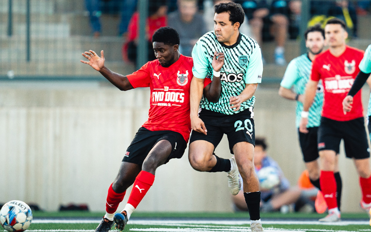 Jacobo Reyes of New Mexico United (right) battles for the ball against Lubbock Matadors in the Third Round of the 2024 US Open Cup. Photo: Eric Lovato - New Mexico United