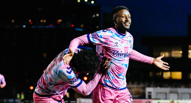 Players from Forward Madison celebrate after scoring a goal against Duluth FC in the First Round of the 2025 US Open Cup. Photo: Forward Madison