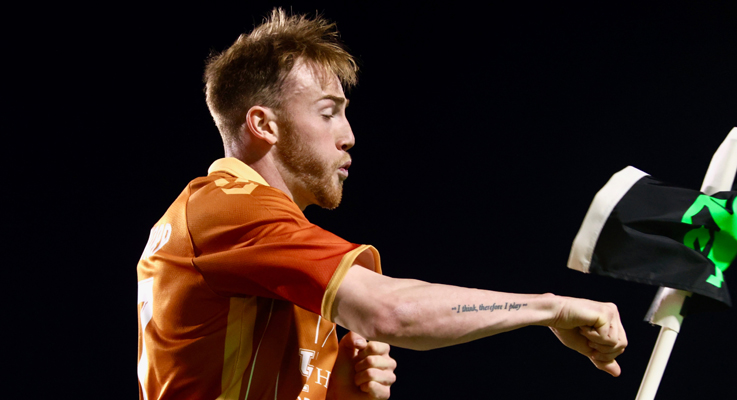Eliot Goldthorp of Lexington Sporting Club celebrates his 42nd minute goal against Southern Indiana FC in the First Round of the 2025 US Open Cup. Photo: Christian Kantosky | Lexington Sporting Club