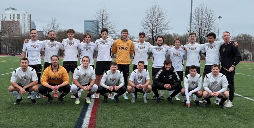 Members of the Loco Gunners pose ahead of their USASA Region I Amateur Cup match against KO Elite FC on Sunday, April 6, 2025 (Credit: Massachusetts Adult Soccer)