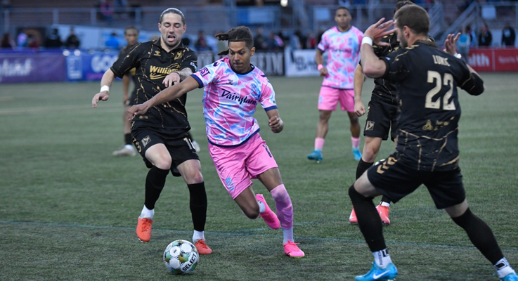 Players from FC Tulsa and Forward Madison batle for the ball in the Second Round of the 2025 US Open Cup. Photo: Forward Madison