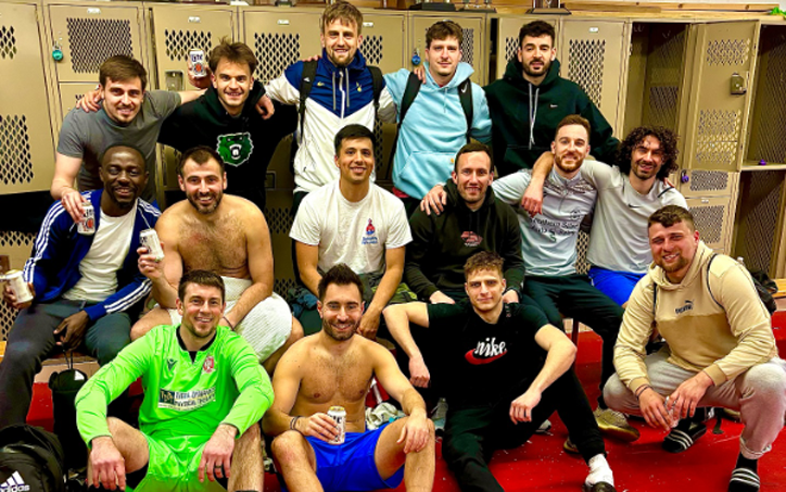 United Serbian SC players celebrate after a 4-1 win over Green Bay Glory in the 2025 Amateur Cup. Photo: United Serbian SC celebrates