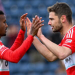 Chicago Fire players celebrate after scoring a goal against Detroit City FC in the Fourth Round of the 2025 US Open Cup. Photo: Chicago Fire FC
