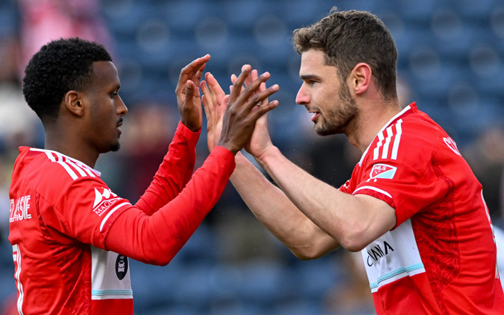 Chicago Fire players celebrate after scoring a goal against Detroit City FC in the Fourth Round of the 2025 US Open Cup. Photo: Chicago Fire FC
