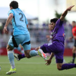 Devin Padelford of Minnesota United (left) avoids a tackle from Louisville City FC in the Fourth Round of the 2025 US Open Cup. Photo: EM Dash Photography