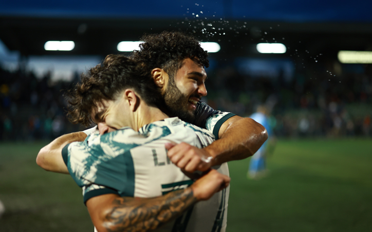 Andrew Guerra of the Portland Timbers celebrates after scoring a goal against Tacoma Defiance in the Fourth Round of the 2025 US Open Cup. Photo: Portland Timbers FC