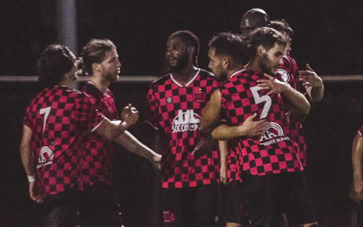 Players from Tulsa Athletic celebrate after scoring a goal against FC Bartlesville in the First Round of the 2026 US Open Cup qualifying tournament. Photo: Eric Connell