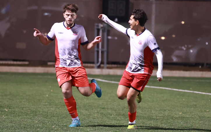 Players from SC Vistula Garfield celebrate after scoring a goal against Oaklyn United in the final round of the 2026 US Open Cup qualifying tournament. Photo: Matt Ralph | Philadelphia Soccer Now