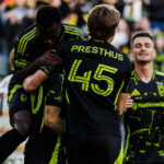 Columbus Crew players celebrate after scoring a goal against One Knoxville SC in the Round of 16 of the 2026 US Open Cup. Photo: Columbus Crew