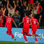 Marcel Hartel of St. Louis CITY SC celebrates with his teammates after scoring a goal against the Houston Dynamo in the Quarterfinals of the 2026 US Open Cup. Photo: St. Louis CITY SC
